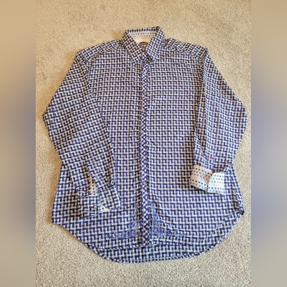 Robert Graham Size Large Blue And White Long Sleeved‎ Dress Shirt